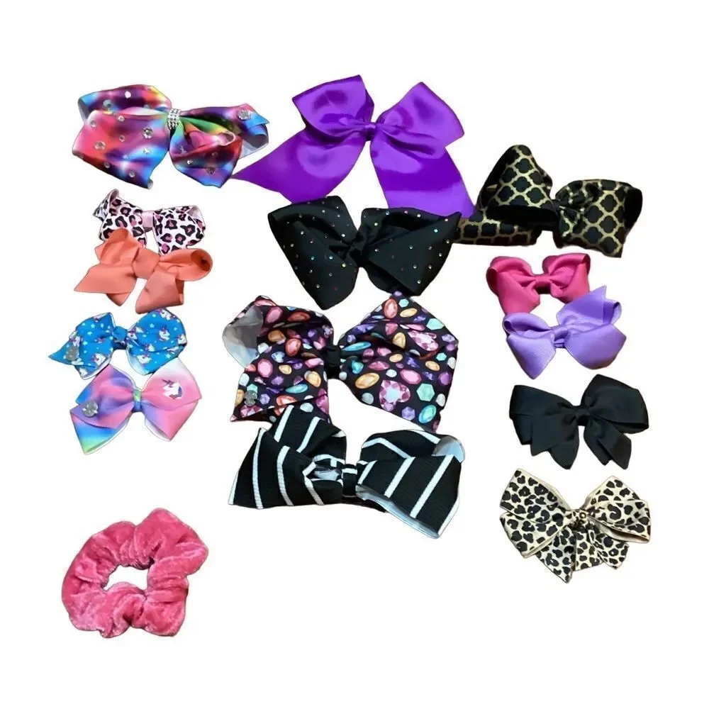 Bundle of homemade Colorful Hair Accessories Bows and Hair Clips Ties Scrunchie